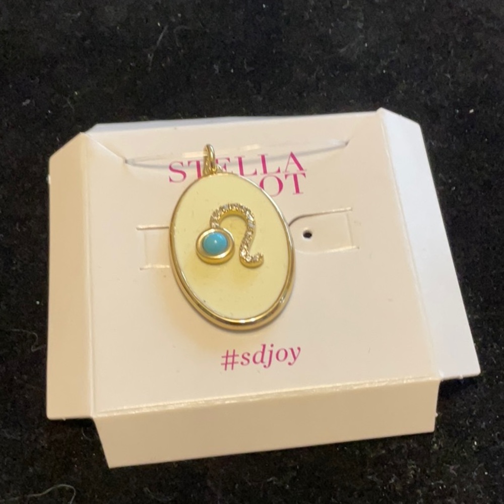 Stella & Dot Gold and Silver Oval Leo Pendant with Turquoise  and Crystal Accent